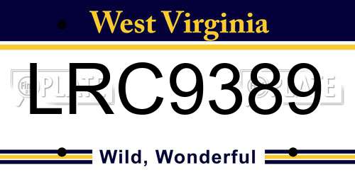 LRC9389 West Virginia License Plate
