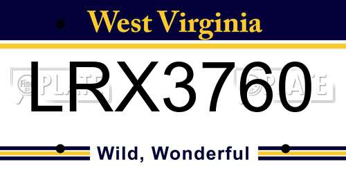 LRX3760 West Virginia License Plate
