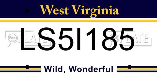 LS5I185 West Virginia License Plate