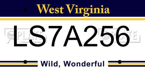 LS7A256 West Virginia License Plate