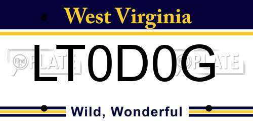 LT0D0G West Virginia License Plate