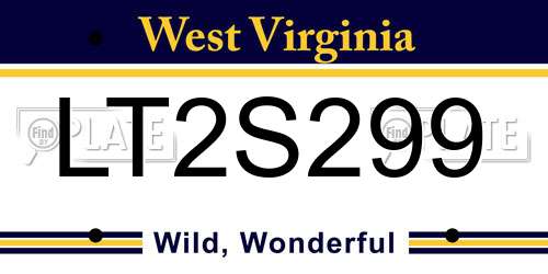 LT2S299 West Virginia License Plate