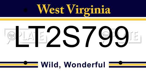 LT2S799 West Virginia License Plate