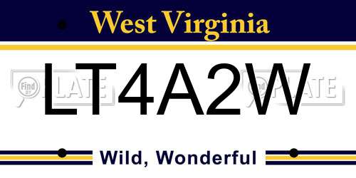 LT4A2W West Virginia License Plate