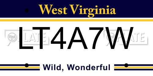 LT4A7W West Virginia License Plate
