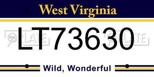 LT73630 West Virginia License Plate