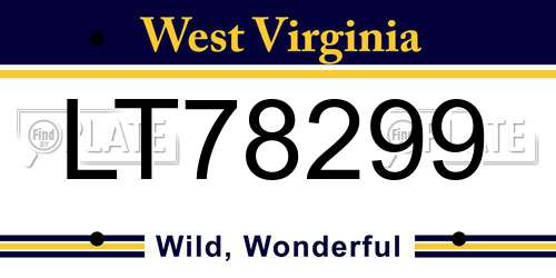 LT78299 West Virginia License Plate