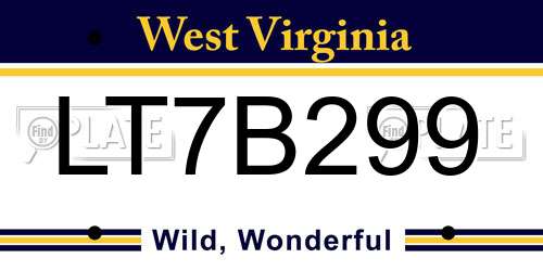 LT7B299 West Virginia License Plate