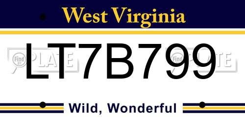 LT7B799 West Virginia License Plate