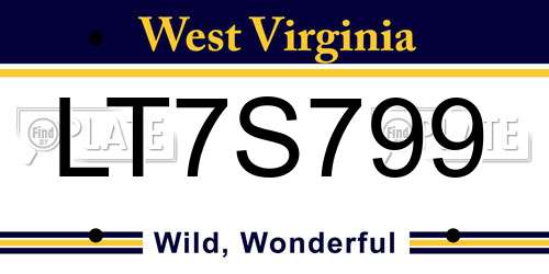 LT7S799 West Virginia License Plate