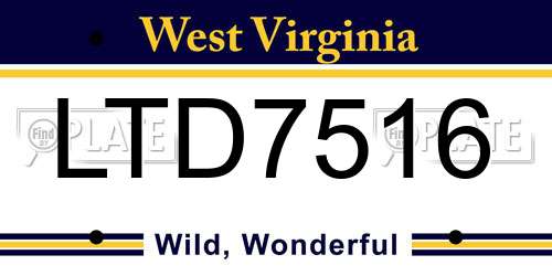 LTD7516 West Virginia License Plate