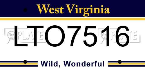 LTO7516 West Virginia License Plate