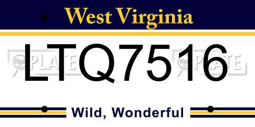 LTQ7516 West Virginia License Plate