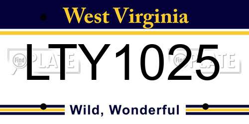 LTY1025 West Virginia License Plate