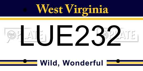 LUE232 West Virginia License Plate