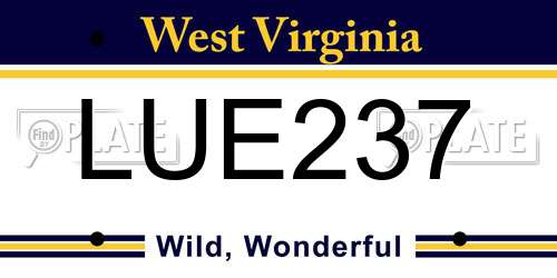 LUE237 West Virginia License Plate