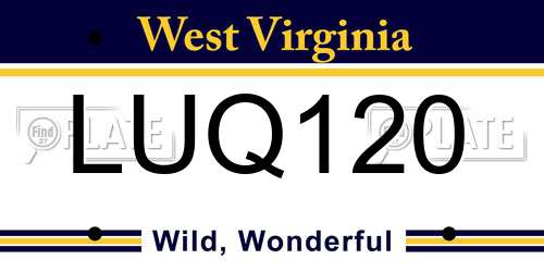 LUQ120 West Virginia License Plate