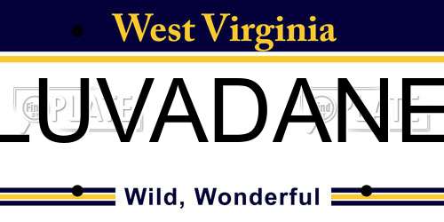 LUVADANE West Virginia License Plate