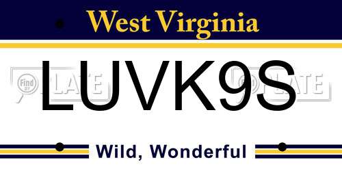 LUVK9S West Virginia License Plate