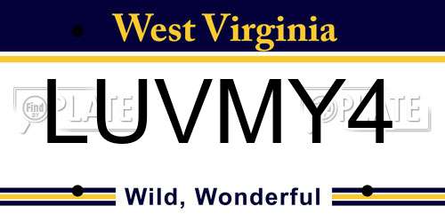 LUVMY4 West Virginia License Plate