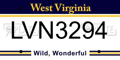 LVN3294 West Virginia License Plate