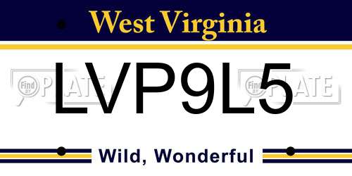LVP9L5 West Virginia License Plate
