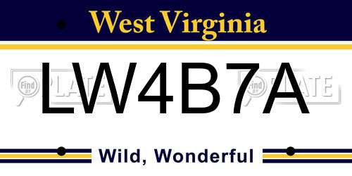 LW4B7A West Virginia License Plate