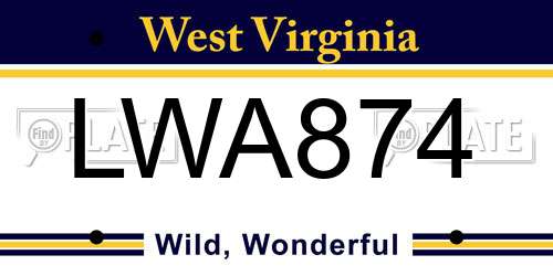 LWA874 West Virginia License Plate