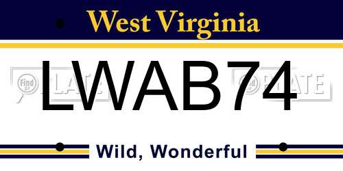 LWAB74 West Virginia License Plate
