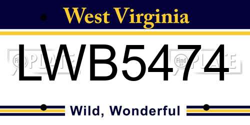 LWB5474 West Virginia License Plate