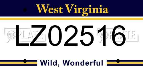 LZ02516 West Virginia License Plate