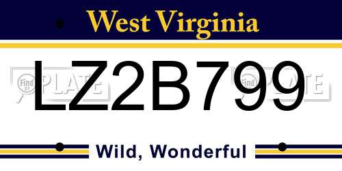 LZ2B799 West Virginia License Plate