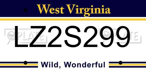 LZ2S299 West Virginia License Plate