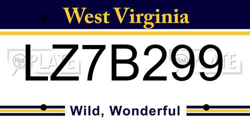 LZ7B299 West Virginia License Plate