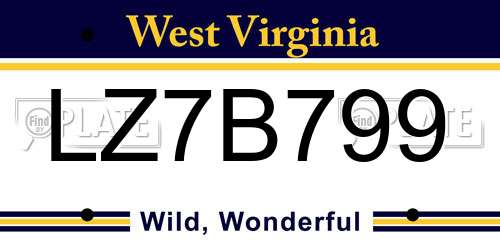 LZ7B799 West Virginia License Plate