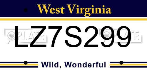 LZ7S299 West Virginia License Plate