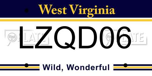 LZQD06 West Virginia License Plate