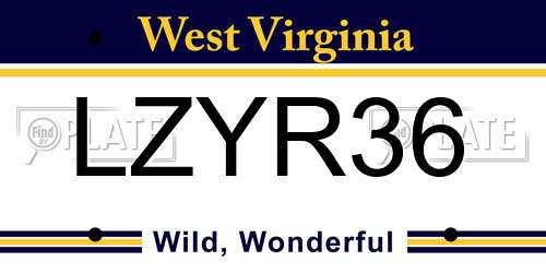 LZYR36 West Virginia License Plate