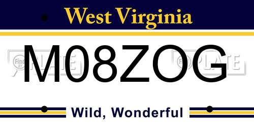 M08ZOG West Virginia License Plate