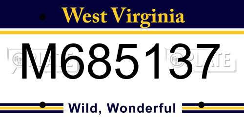 M685137 West Virginia License Plate