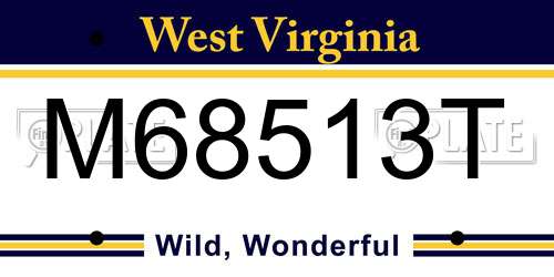 M68513T West Virginia License Plate