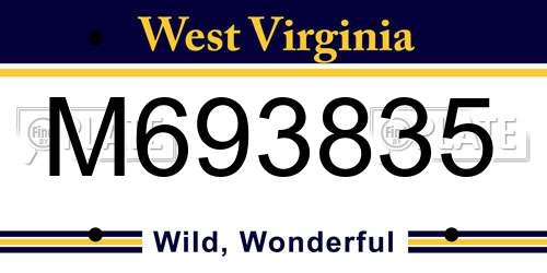 M693835 West Virginia License Plate