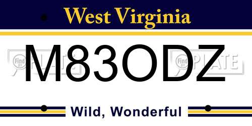 M83ODZ West Virginia License Plate