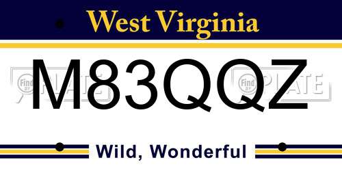 M83QQZ West Virginia License Plate