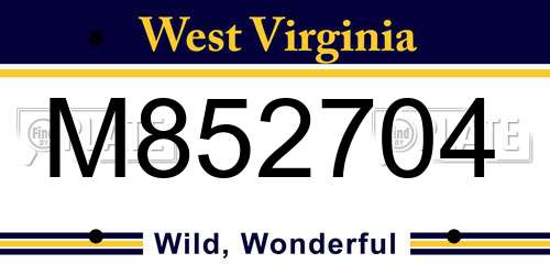 M852704 West Virginia License Plate