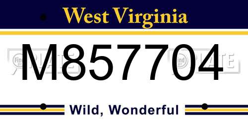 M857704 West Virginia License Plate