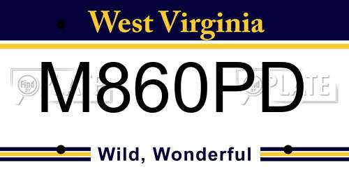 M860PD West Virginia License Plate