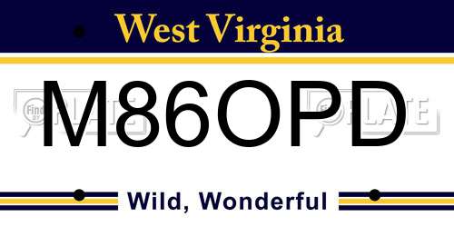 M86OPD West Virginia License Plate