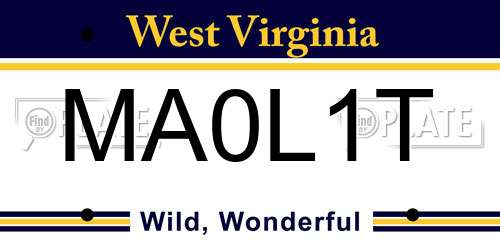 MA0L1T West Virginia License Plate