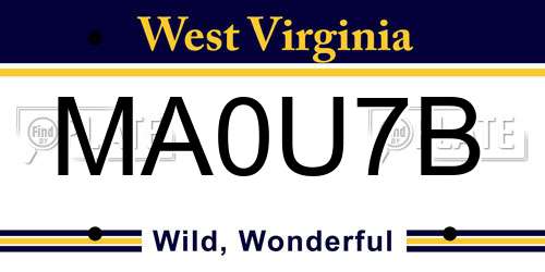 MA0U7B West Virginia License Plate